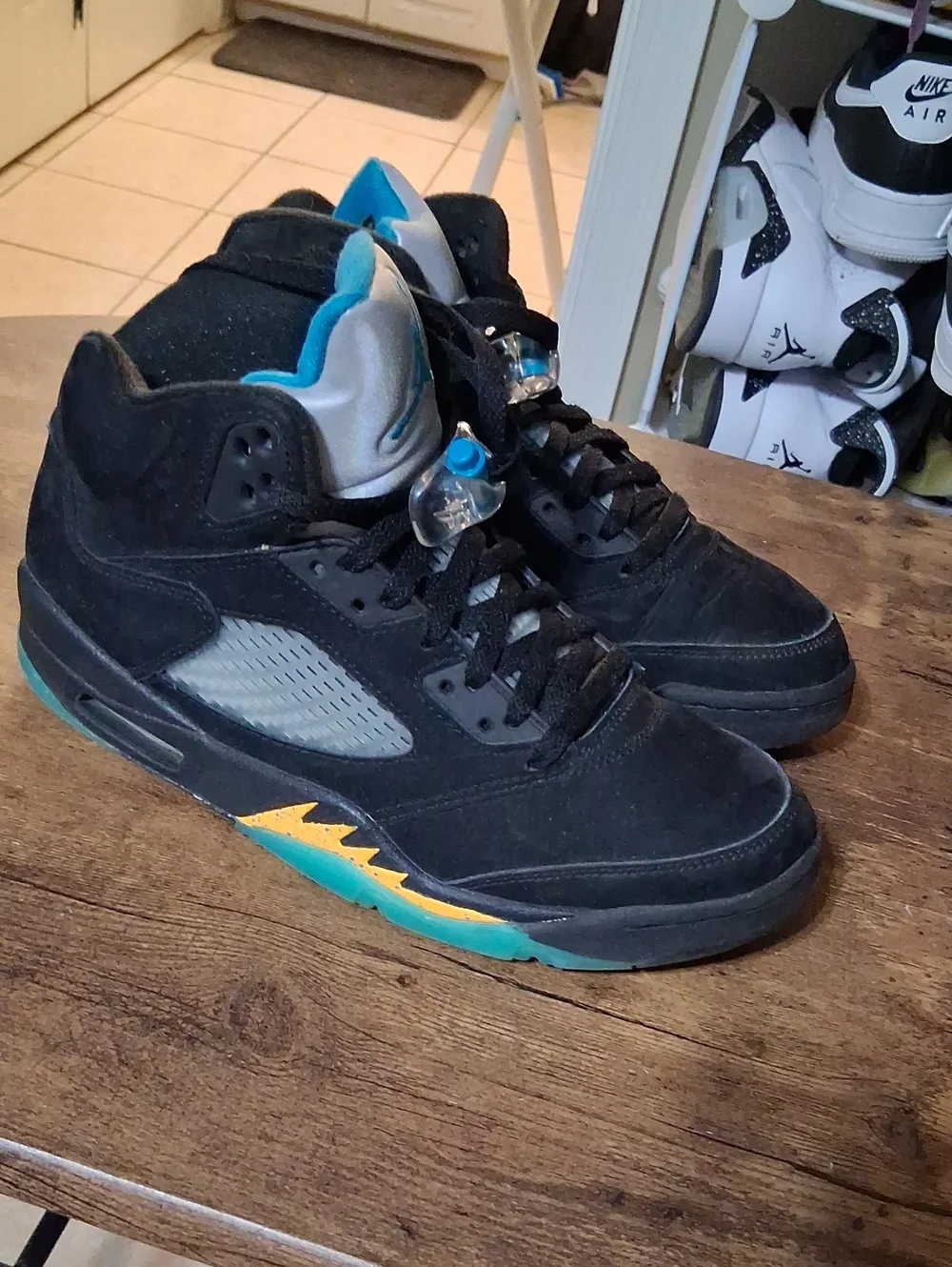 Jordan Men's Black Suede Basketball Shoes with Teal & Yellow Accents
